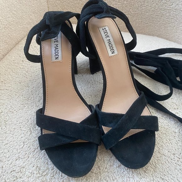 Steve Madden Black Suede Tie Up “Christey” Heels - Picture 3 of 3